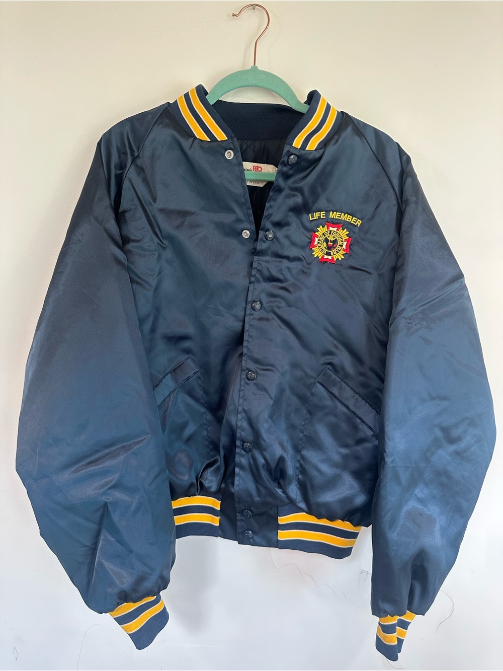 Vintage King Louie Veteran ‘Life Member' Embroidered Satin Bomber Jacket